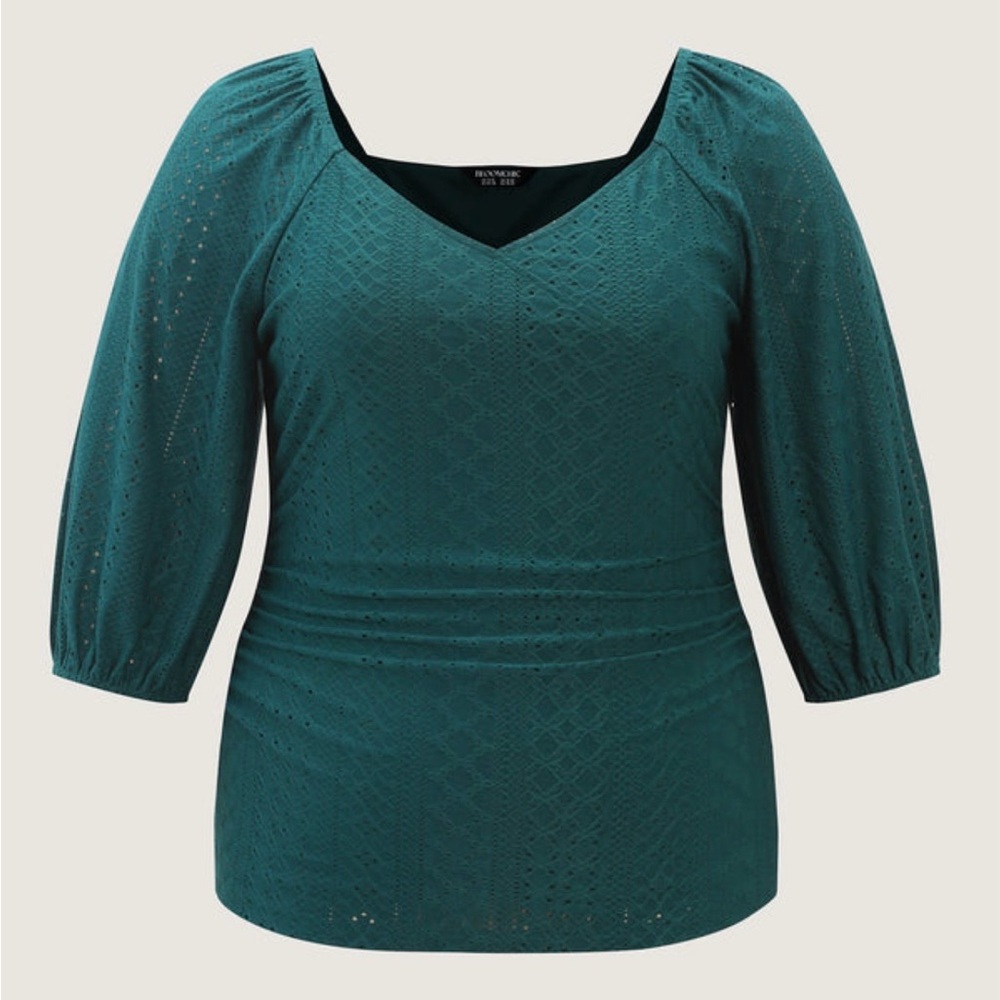 Draped Textured Long-Sleeve Tee in Teal Green